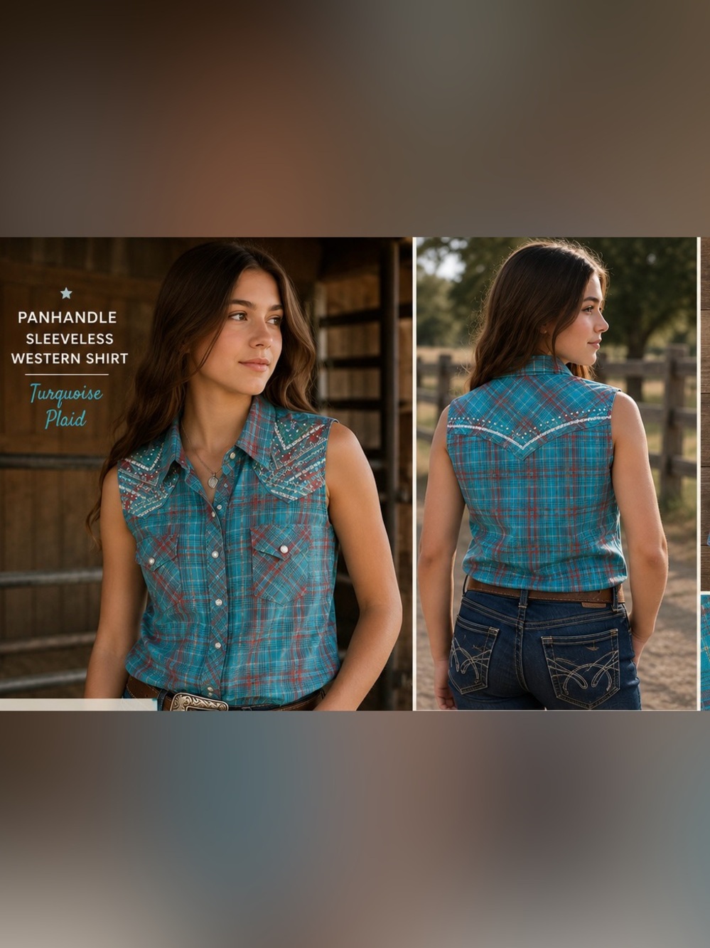 Panhandle Western Sleeveless Plaid Snap Shirt Women’s Size S NWT.
